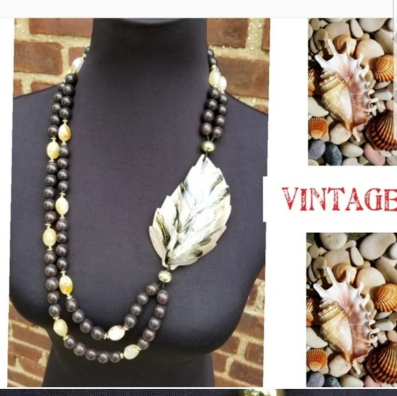 Vintage abalone leaf and agate bead necklace‎ - Picture 9 of 9